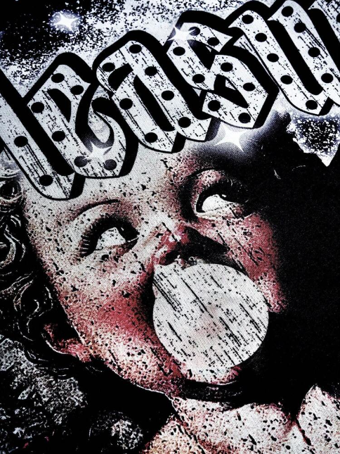 Angel Bubble Gum Graphic Tee - Cropped Digital Print T-Shirt