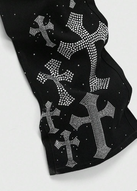 Street Life Rhinestone Cross Denim Jeans - Men's Premium Streetwear