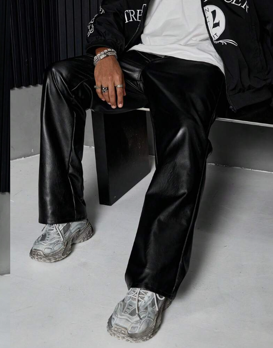 Men's PU Leather Jacket - Manfinity Streetrush American Streetwear